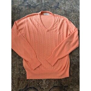 Vtg 80's Christian Dior Peach Cable Knit V Neck Pullover Sweater Medium